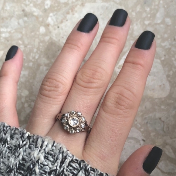 Rose Cut Diamond Halo Rose Gold Ring - Picture 4 of 5